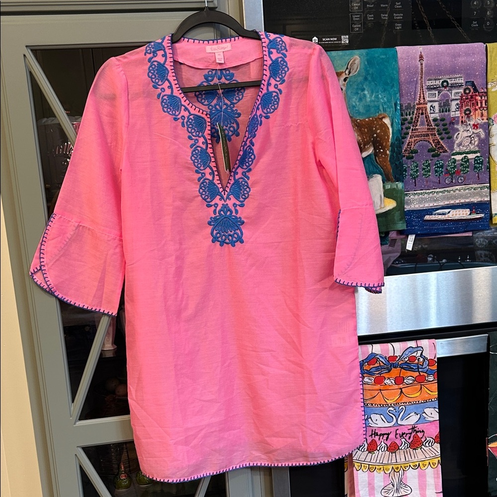 Lilly Pulitzer Pink Swim Coverup with Blue Embroidery NWT XS
